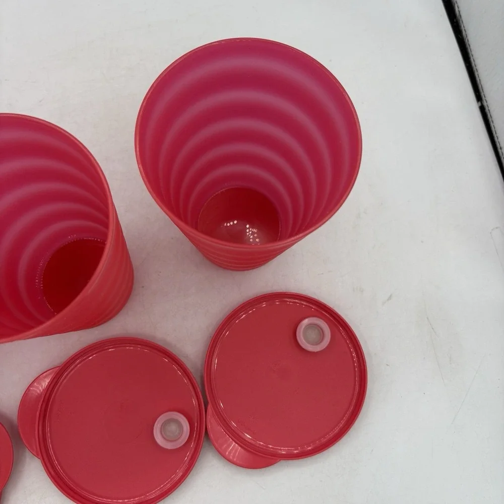 Tupperware Impressions Tumblers 16 oz 500ml with Straw Seal Lids Red Lot of 3